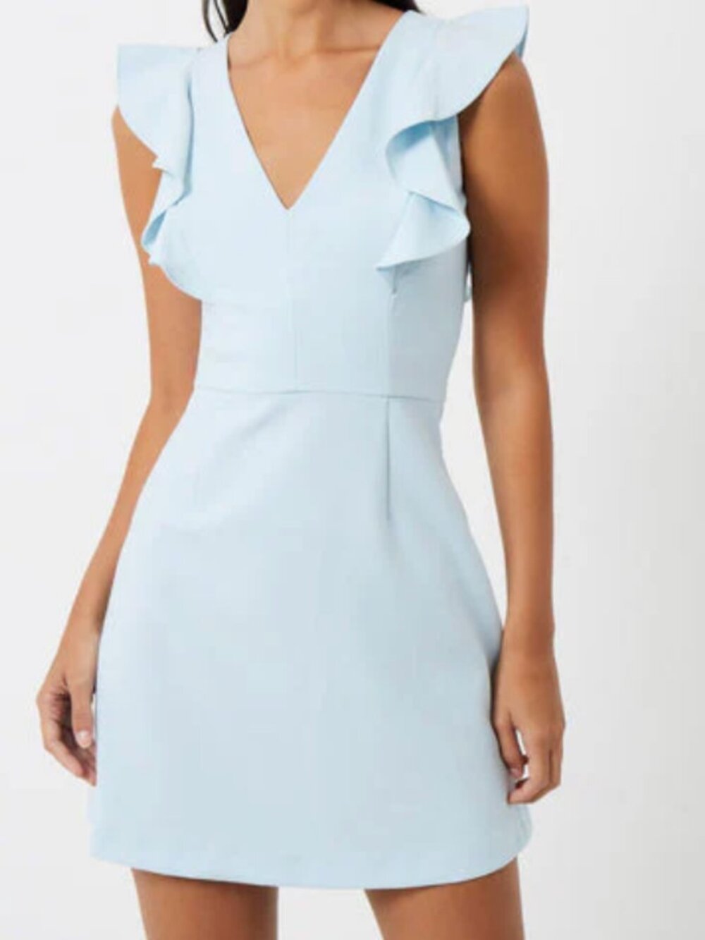 French Connection Cameron Light Blue Ruffle V-Neck Mini Dress Size 0